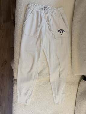 Abercrombie & Fitch White Jogger Sweatpants Women Elastic Waist Drawstring Logo